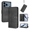 Retro PU Leather + TPU Wallet Stand Case with Buckle & Wrist Strap for iPhone 17 Pro Max - Black
