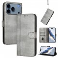 Retro PU Leather + TPU Wallet Stand Case with Buckle & Wrist Strap for iPhone 17 Pro Max - Grey