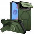 TPU + PC MagSafe-Compatible Case with Sliding Camera Cover and Stand for iPhone 17 Pro Max - Green
