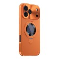 Full-Cover Metal-Frame MagSafe-Compatible Privacy Screen Ring Stand Case for iPhone 17 Pro Max - Orange