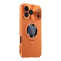 Full-Cover Metal-Frame MagSafe-Compatible Privacy Screen Ring Stand Case for iPhone 17 Pro Max - Orange