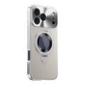 Full-Cover Metal-Frame MagSafe-Compatible Privacy Screen Ring Stand Case for iPhone 17 Pro Max - Silver