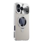 Full-Cover Metal-Frame MagSafe-Compatible Privacy Screen Ring Stand Case for iPhone 17 Pro Max - Silver