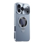 Full-Cover Metal-Frame MagSafe-Compatible Privacy Screen Ring Stand Case for iPhone 17 Pro Max - Blue
