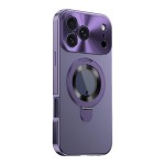 Full-Cover Metal-Frame MagSafe-Compatible Privacy Screen Ring Stand Case for iPhone 17 Pro Max - Purple