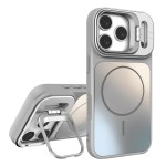 Frosted TPU MagSafe-Compatible Camera Frame Stand Case for iPhone 17 Pro Max - Titanium Silver