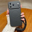 Solid-Color Liquid Silicone Magnetic Case with Lanyard for iPhone 17 Pro Max - Black