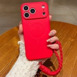 Solid-Color Liquid Silicone Magnetic Case with Lanyard for iPhone 17 Pro Max - Red