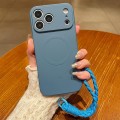 Solid-Color Liquid Silicone Magnetic Case with Lanyard for iPhone 17 Pro Max - Lavender Grey
