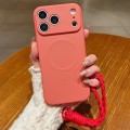 Solid-Color Liquid Silicone Magnetic Case with Lanyard for iPhone 17 Pro Max - Grass Purple