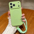 Solid-Color Liquid Silicone Magnetic Case with Lanyard for iPhone 17 Pro Max - Matcha Green