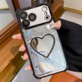 Electroplated Heart-Mirror Acrylic + TPU Case with Foldable Stand for iPhone 17 Pro Max - Black