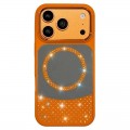 Mirror-Finish Rhinestone TPU + PC Magnetic Case for iPhone 17 Pro Max - Orange