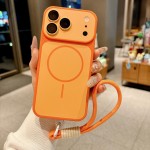 Soft-Touch Contrast-Color Magnetic Case with Lens Protector & Wrist Strap for iPhone 17 Pro Max - Orange