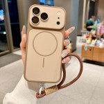 Soft-Touch Contrast-Color Magnetic Case with Lens Protector & Wrist Strap for iPhone 17 Pro Max - Gold
