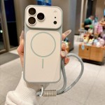 Soft-Touch Contrast-Color Magnetic Case with Lens Protector & Wrist Strap for iPhone 17 Pro Max - Grey