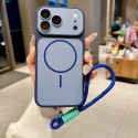 Soft-Touch Contrast-Color Magnetic Case with Lens Protector & Wrist Strap for iPhone 17 Pro Max - Blue