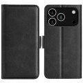 PU Leather + TPU Wallet Folio Case with Dual Magnetic Buckle and Stand for iPhone 17 Pro Max - Black