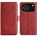 PU Leather + TPU Wallet Folio Case with Dual Magnetic Buckle and Stand for iPhone 17 Pro Max - Red