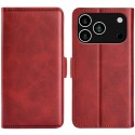 PU Leather + TPU Wallet Folio Case with Dual Magnetic Buckle and Stand for iPhone 17 Pro Max - Red