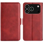PU Leather + TPU Wallet Folio Case with Dual Magnetic Buckle and Stand for iPhone 17 Pro Max - Red