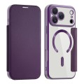 PU Leather + TPU RFID-Shielding MagSafe-Compatible Wallet Case with Stand for iPhone 17 Pro Max - Purple