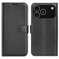 Litchi-Texture PU Leather + TPU Wallet Case with Stand for iPhone 17 Pro Max - Black