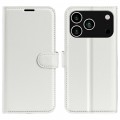 Litchi-Texture PU Leather + TPU Wallet Case with Stand for iPhone 17 Pro Max - White