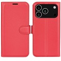 Litchi-Texture PU Leather + TPU Wallet Case with Stand for iPhone 17 Pro Max - Red