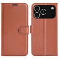 Litchi-Texture PU Leather + TPU Wallet Case with Stand for iPhone 17 Pro Max - Brown