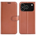 Litchi-Texture PU Leather + TPU Wallet Case with Stand for iPhone 17 Pro Max - Brown