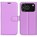 Litchi-Texture PU Leather + TPU Wallet Case with Stand for iPhone 17 Pro Max - Purple