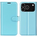 Litchi-Texture PU Leather + TPU Wallet Case with Stand for iPhone 17 Pro Max - Blue
