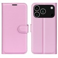 Litchi-Texture PU Leather + TPU Wallet Case with Stand for iPhone 17 Pro Max - Pink