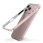 Metal + Silicone Hybrid Four-Corner Shockproof Phone Frame Case for iPhone 17 Pro Max - White vinyl + Rose Pink