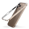 Metal + Silicone Hybrid Four-Corner Shockproof Phone Frame Case for iPhone 17 Pro Max - White vinyl + Desert Gold