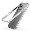 Metal + Silicone Hybrid Four-Corner Shockproof Phone Frame Case for iPhone 17 Pro Max - White vinyl + Silver