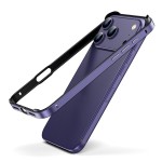Metal + Silicone Hybrid Four-Corner Shockproof Phone Frame Case for iPhone 17 Pro Max - Black vinyl + Dark Purple