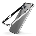 Metal + Silicone Hybrid Four-Corner Shockproof Phone Frame Case for iPhone 17 Pro Max - Black vinyl + Silver