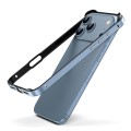Metal + Silicone Hybrid Four-Corner Shockproof Phone Frame Case for iPhone 17 Pro Max - Black vinyl + Peak Blue